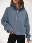 AUTOMET Womens Sweatshirts Half Zip Cropped Pullover Fleece Quarter Zipper Hoodies 2025 Fall Fashion Outfits Clothes GreyBlue Medium