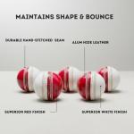 Red and White Leather Cricket Ball, Hand-Stitched Seam, Multicolur Leather Cricket Ball, Match Quality (Pack of 1)