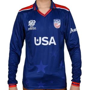 Team USA Men's Cricket WC Debut Jersey, T20 Long Sleeve Performance Shirt, Navy Blue Commemorative First Appearance Design, XS (Fits 34-36.5" Chest)