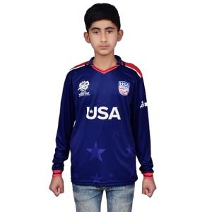 USA Cricket Youth Jersey, US Team's First Ever T20 WC Appearance T-Shirt for Kids, Long Sleeve, Navy Blue, Fits 25-26" Chest