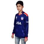USA Cricket Youth Jersey, US Team's First Ever T20 WC Appearance T-Shirt for Kids, Long Sleeve, Navy Blue, Fits 25-26" Chest