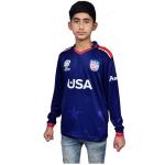 USA Cricket Youth Jersey, US Team's First Ever T20 WC Appearance T-Shirt for Kids, Long Sleeve, Navy Blue, Fits 25-26" Chest