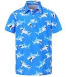 Cuddomper Boys Polo Shirt Size 5-6 Short Sleeve Hawaiian Shark Golf Clothes Blue Performance Dry Fit Tops for Active Casual