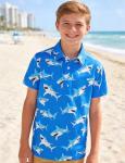 Cuddomper Boys Polo Shirt Size 5-6 Short Sleeve Hawaiian Shark Golf Clothes Blue Performance Dry Fit Tops for Active Casual