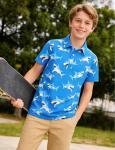 Cuddomper Boys Polo Shirt Size 5-6 Short Sleeve Hawaiian Shark Golf Clothes Blue Performance Dry Fit Tops for Active Casual