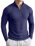 JMIERR Mens Quarter Zip Muscle Slim Fit Running Shirt Stretchy Breathable Textured Vintage Golf Shirt for Athletic Workout, Medium, A Navy Blue