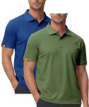 ZITY Mens 2 Pack Polo Shirts Short Sleeve Performance Sports Golf Shirt for Men Tactical Shirt Blue Green