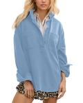 Locachy Women's Casual Oversized Polo Neck Sweatshirt Lapel Long Sleeve Button Pullover Tops Fashion Outfits Clothes Blue M