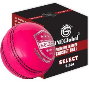 ONEGlobal Select Leather Cricket Ball | 100% Handcrafted, 156g - 5.5oz, 4-Piece Construction | Ideal for T20, Net Practice, Training etc. (Pink, 1 Pack)
