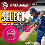 ONEGlobal Select Leather Cricket Ball | 100% Handcrafted, 156g - 5.5oz, 4-Piece Construction | Ideal for T20, Net Practice, Training etc. (Pink, 1 Pack)