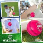 ONEGlobal Select Leather Cricket Ball | 100% Handcrafted, 156g - 5.5oz, 4-Piece Construction | Ideal for T20, Net Practice, Training etc. (Pink, 1 Pack)