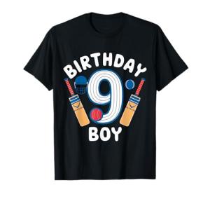 Fun 9th Birthday Cricket Boys Kid 9 Years Old Cricket Themed T-Shirt