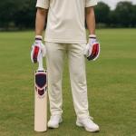 Amber Fight Gear Optipro Batting Gloves for Cricket Premium Fabric Palm, Non-Toxic PVC Finger Rolls, Cotton Back Ventilated & Lightweight, Sweat-Resistant for Better Grip, White, Large