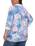 Koscacy Plus Size Golf Clothes for Women, Ladies Polo Shirts 3/4 Sleeve Sport Tops Tennis Attire Quick Dry Moisture Wicking Hiking Tops Blue White Floral 4XL