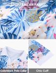 Koscacy Plus Size Golf Clothes for Women, Ladies Polo Shirts 3/4 Sleeve Sport Tops Tennis Attire Quick Dry Moisture Wicking Hiking Tops Blue White Floral 4XL