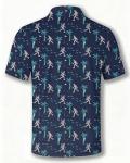 COOLLYME Men's Golf Polo Shirt, Navy Blue, Short Sleeve, Cricket Player and Palm Tree Pattern, 100% Polyester, Regular Fit