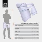 moonwalkr Cricket Thigh Guards 2.0 Lightweight Cricket Guard & Equipment Unisex Thigh Pads for Batter's Height (5'4"- 5'8") Safeguarding Both Your Outer and Inner Thighs White (Medium, Left Hand)