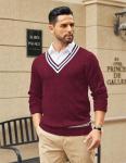 COOFANDY Mens Cable Knit Sweater Long Sleeve V Neck Casual Cricket Sweater Christmas Sweater Wine Red