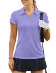 PINSPARK Womens Golf Polo Shirts Short Sleeve V Neck Tennis Activewear Tops Lightweight Pickleball Outfits Golf Clothes,Light Purple Small