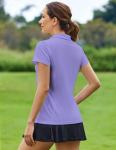 PINSPARK Womens Golf Polo Shirts Short Sleeve V Neck Tennis Activewear Tops Lightweight Pickleball Outfits Golf Clothes,Light Purple Small
