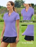 PINSPARK Womens Golf Polo Shirts Short Sleeve V Neck Tennis Activewear Tops Lightweight Pickleball Outfits Golf Clothes,Light Purple Small