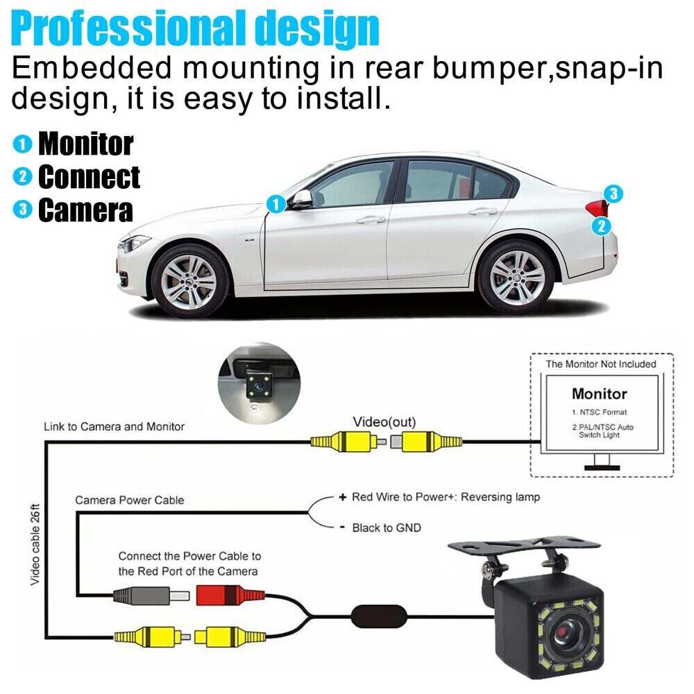 170° HD Waterproof Rear View Backup Camera