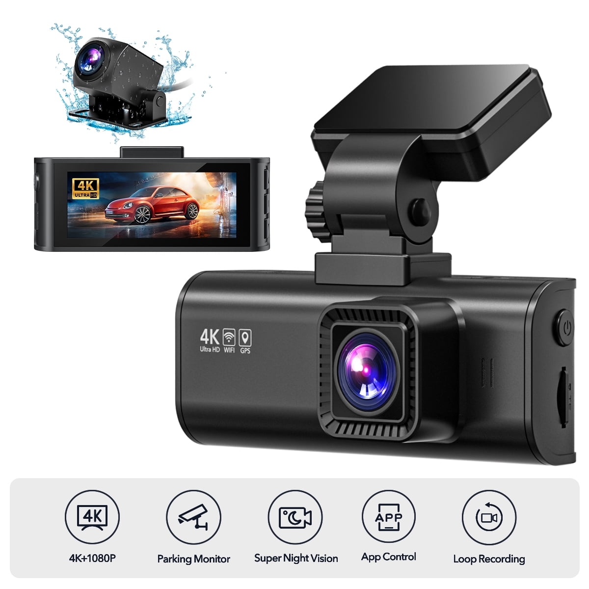REDTIGER 4K Front/Rear Dash Cam with Wi-Fi