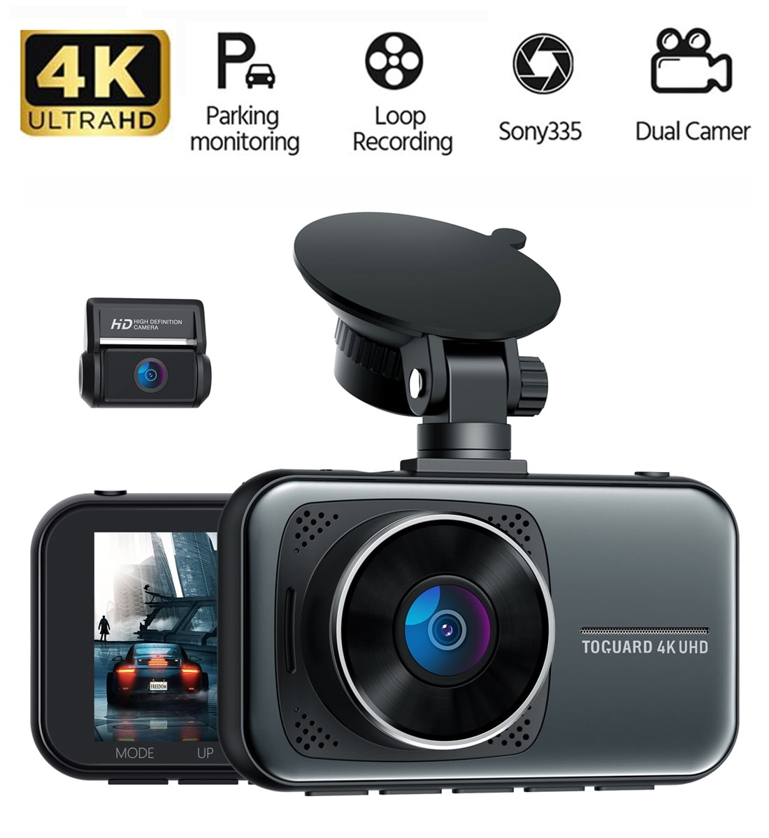 Toguard 4K Dual Dash Cam with 3-Inch LCD