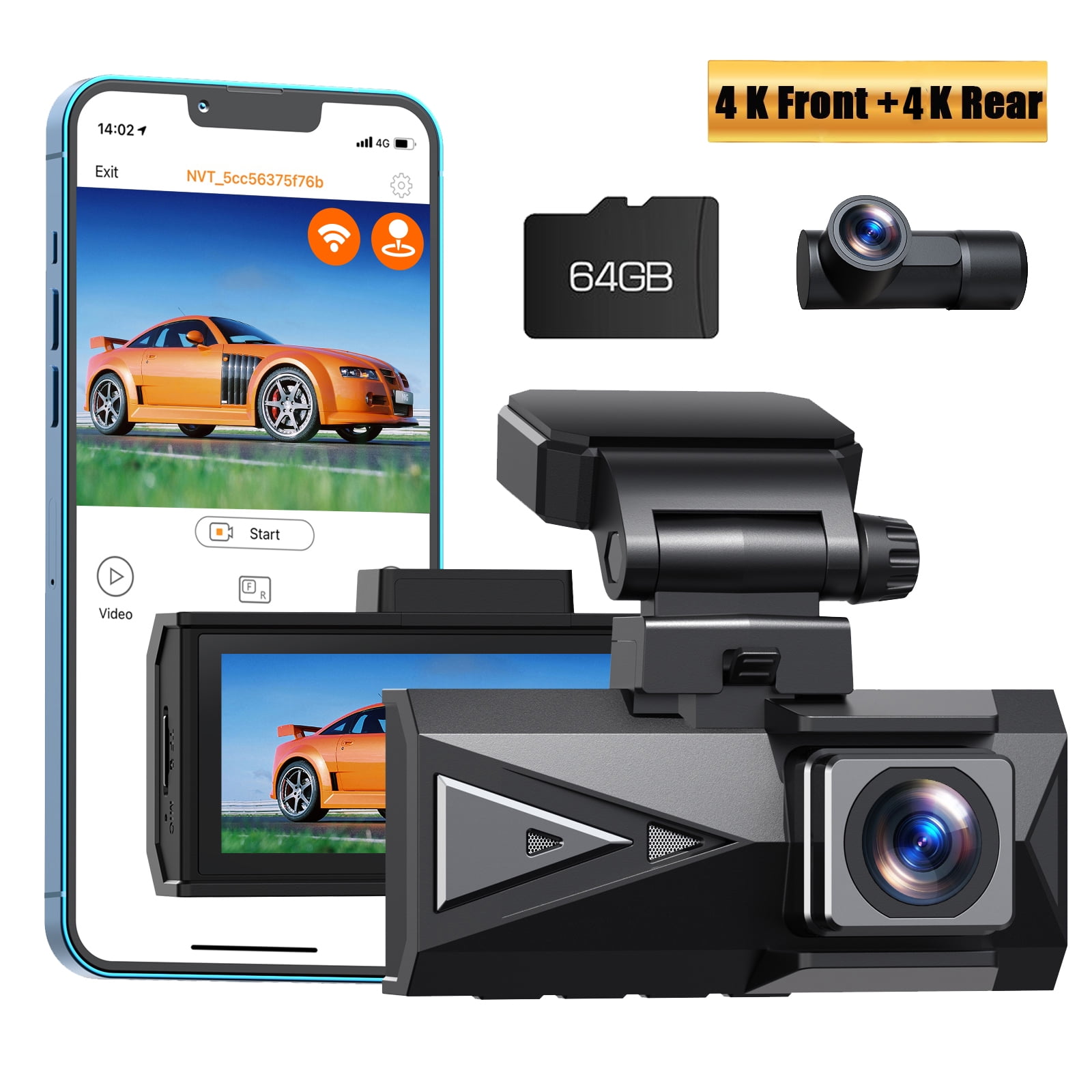TOGUARD Dual 4K WiFi Dash Cam with Night Vision