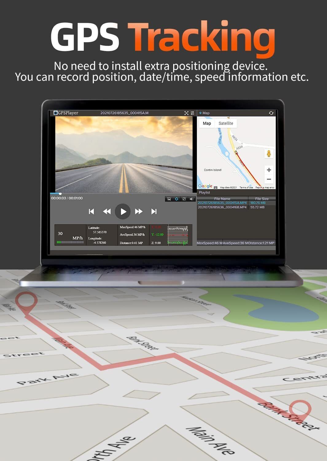 WOLFBOX G840S 12" Dual Lens Dash Cam 1080P