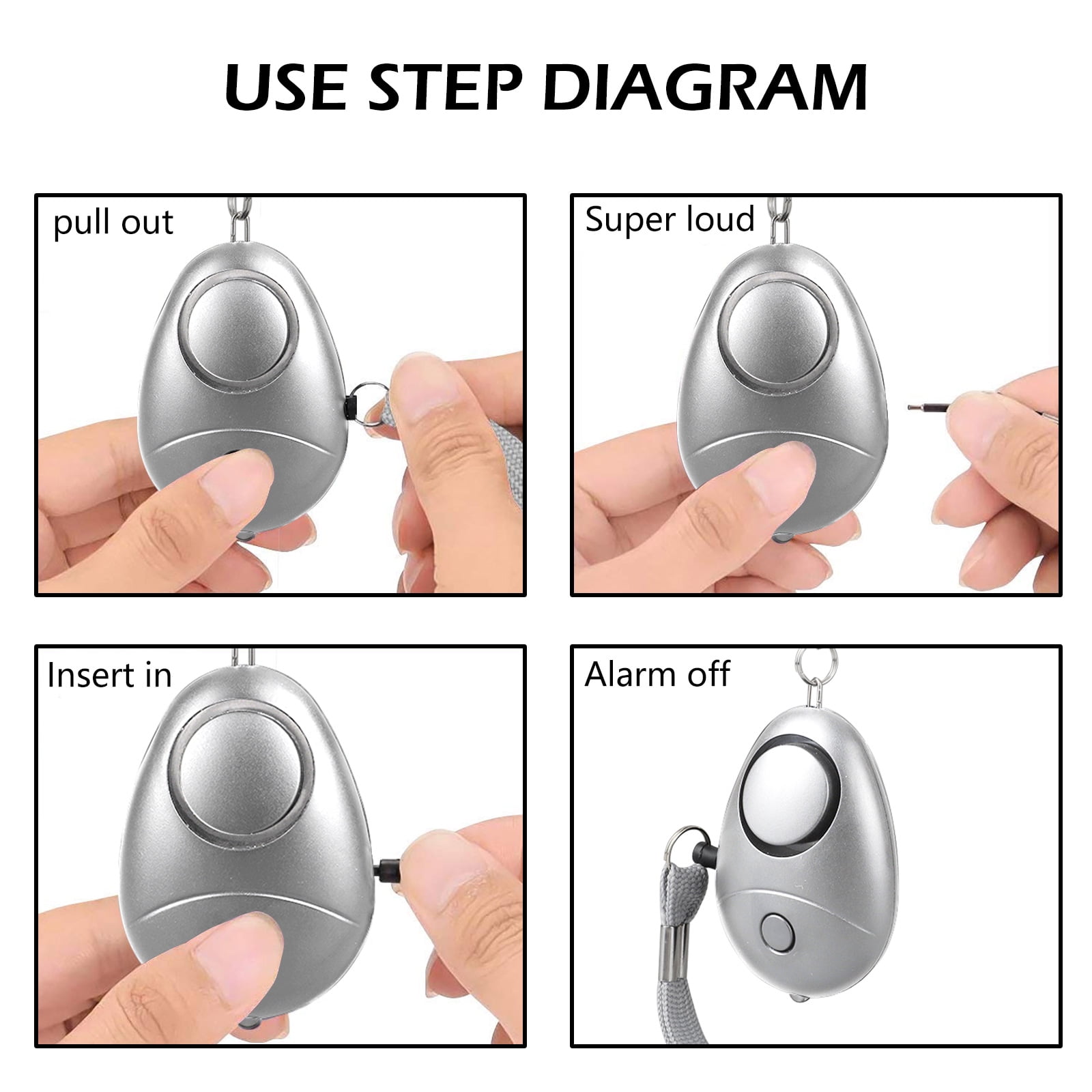 3-Pack Personal Alarm Keychain with LED Light