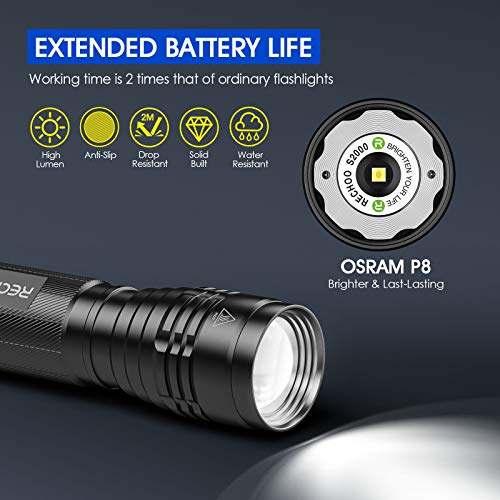 RECHOO S2000 High-Powered LED Flashlight, Black