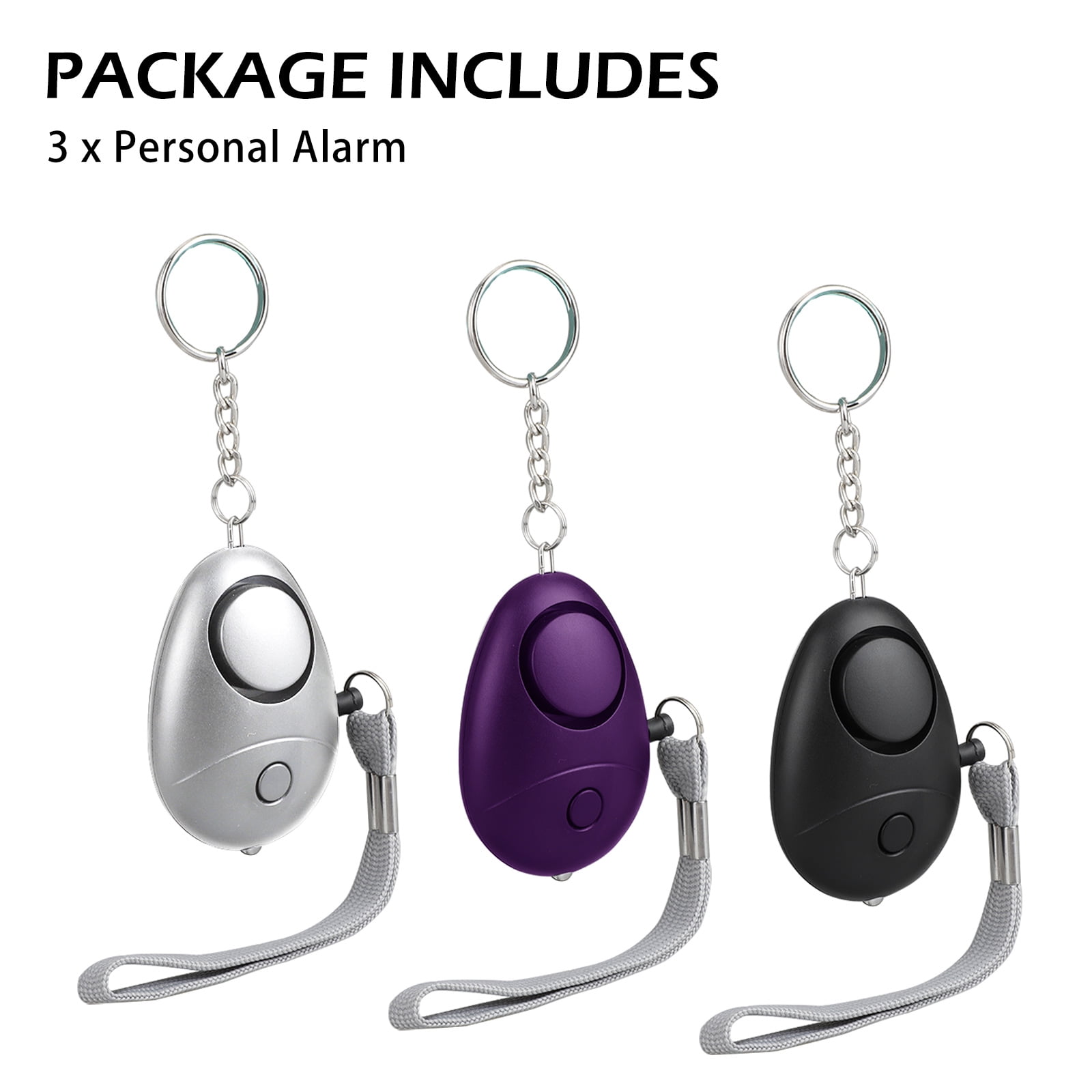 3-Pack Personal Alarm Keychain with LED Light