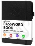 Elegant Password Book with Alphabetical Tabs - Hardcover Password Book for Internet Website Address Login - 5.2" x 7.6" Password Keeper and Organizer w/Notes Section & Back Pocket (Black)