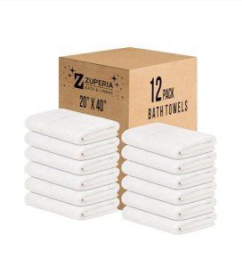 ZUPERIA White Cotton Bath Towels - 12 Pack