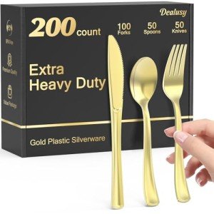 Heavy Duty Gold Plastic Utensils Set - 200 Count
