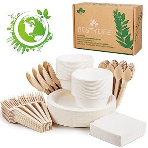 300pcs Heavy-Duty Compostable Paper Plates Set