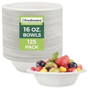 Biodegradable 16 oz. Disposable Paper Bowls - 125 Pack