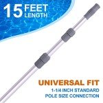 15ft Telescoping Pool Cleaning Pole - Adjustable 3 Piece