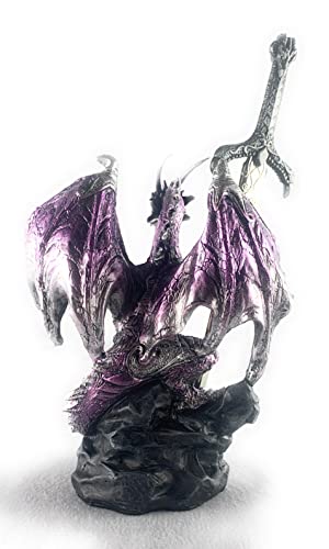 Purple Medieval Dragon Figurine with Sword and Crystal Ball