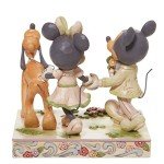 Enesco Jim Shore Disney Traditions White Woodland Mickey and Minnie Mouse Walking Pluto Figurine, 5.67 Inch, Multicolor
