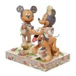 Enesco Jim Shore Disney Traditions White Woodland Mickey and Minnie Mouse Walking Pluto Figurine, 5.67 Inch, Multicolor