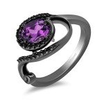 Ursula Amethyst and Black Diamond Figurine Ring