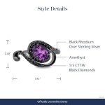 Ursula Amethyst and Black Diamond Figurine Ring