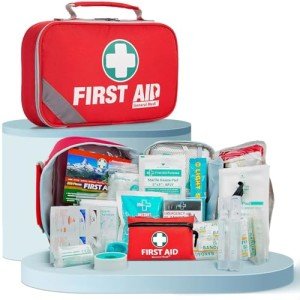 General Medi 2-in-1 First Aid Kit (215 Piece Set) + 43 Piece Mini First Aid Kit -Includes Eyewash, Ice(Cold) Pack, Moleskin Pad and Emergency Blanket for Travel, Home, Office, Car, Workplace