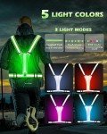 Zacro LED Reflective Vest Running Gear, 5 Lights Colors High Visibility Reflective Running Gear Rechargeable Light Up Running Vest for Walking Running Cycling, Adjustable for Men Women Kids (Green)
