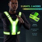 Simket Led Light Up Running Vest Reflective Vest for Walking at Night, High Visibility Night Running Gear Rechargeable Adjustable Running Lights for Runners Walkers Men Women