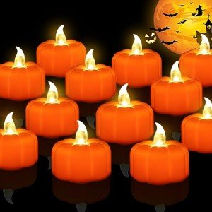 12 Pack LED Pumpkin Tea Lights for Halloween Decor