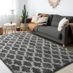 Dark Grey/White Soft Shag Area Rug 5x7 Feet