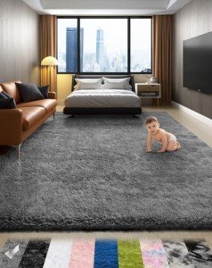 Soft Grey Fluffy Shag Area Rug 4x6